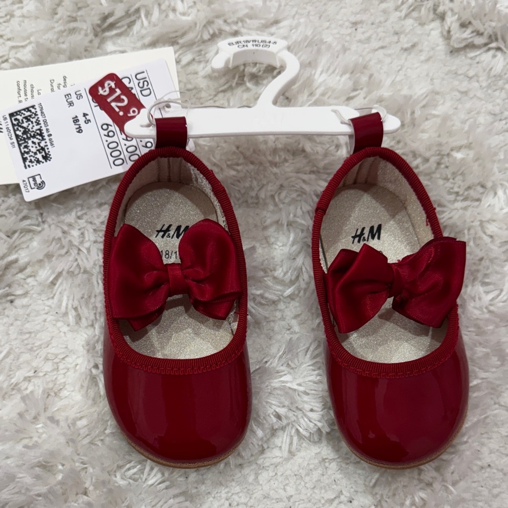 H&M Glossy Red Kids Dress Shoes with Bow